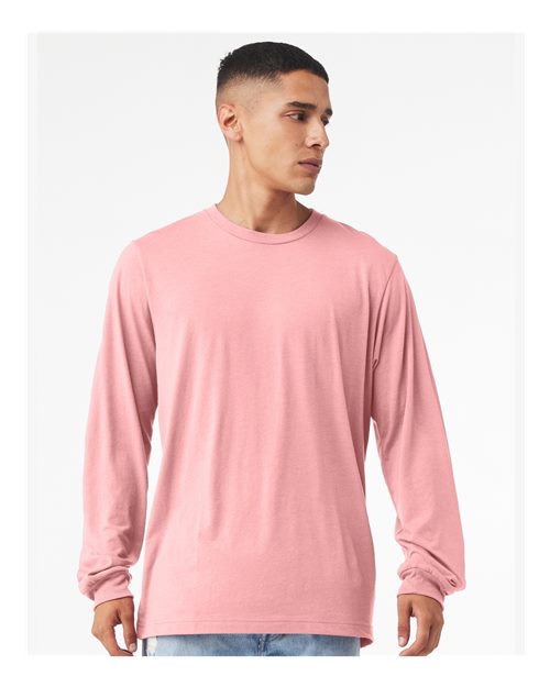 Bella+Canvas 3501 Unisex Jersey Long Sleeve Tee - Pink - model front