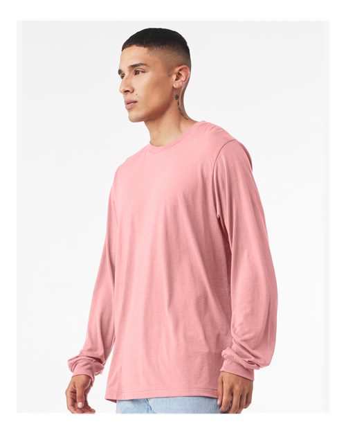 Bella+Canvas 3501 Unisex Jersey Long Sleeve Tee - Pink - model side