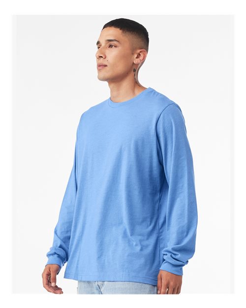 Bella+Canvas 3501 Unisex Jersey Long Sleeve Tee - Carolina Blue - model side