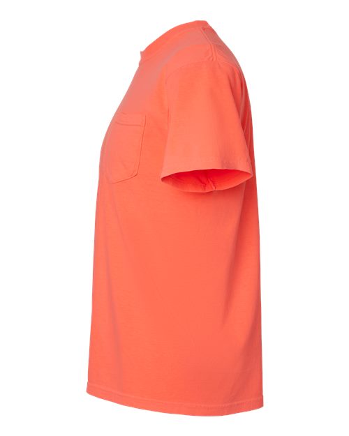 Comfort Colors 6030 Unisex Garment-Dyed Heavyweight Pocket T-Shirt - Neon Red Orange - side