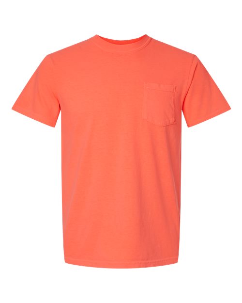 Comfort Colors 6030 Unisex Garment-Dyed Heavyweight Pocket T-Shirt - Neon Red Orange - front