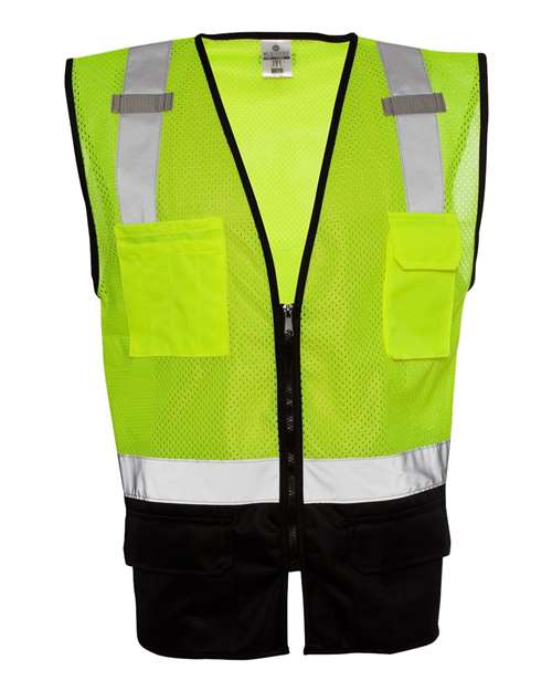 Kishigo 1509 Unisex Black Bottom Mesh Class 2 Vest - Lime - front
