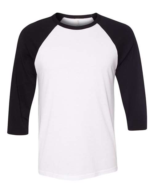BELLA + CANVAS 3200 Unisex Three-Quarter Sleeve Baseball Tee - White/ Black - front