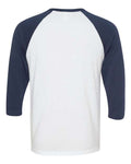 BELLA + CANVAS 3200 Unisex Three-Quarter Sleeve Baseball Tee - White/ Navy - back