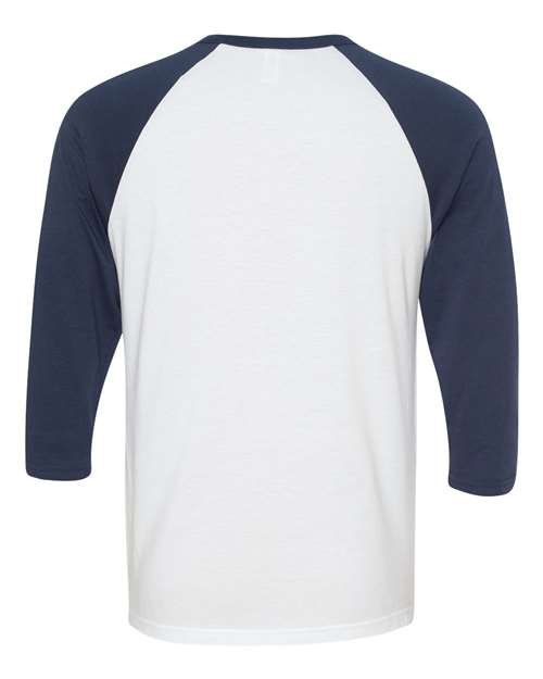 BELLA + CANVAS 3200 Unisex Three-Quarter Sleeve Baseball Tee - White/ Navy - back