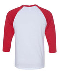 BELLA + CANVAS 3200 Unisex Three-Quarter Sleeve Baseball Tee - White/ Red - back