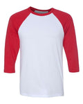 BELLA + CANVAS 3200 Unisex Three-Quarter Sleeve Baseball Tee - White/ Red - front