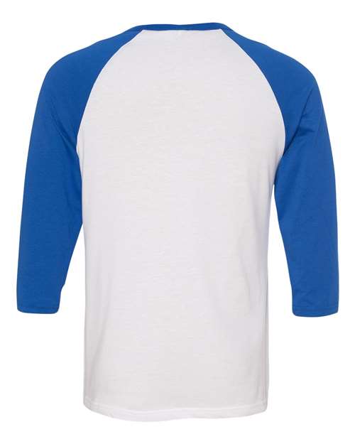 BELLA + CANVAS 3200 Unisex Three-Quarter Sleeve Baseball Tee - White/ True Royal - back