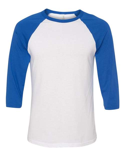BELLA + CANVAS 3200 Unisex Three-Quarter Sleeve Baseball Tee - White/ True Royal - front