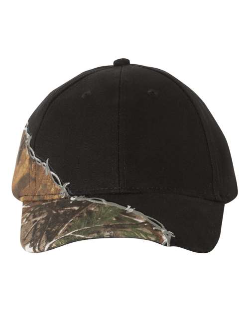 Kati LC4BW Licensed Camo with Barbed Wire Embroidery Cap - Black/ Realtree AP - front