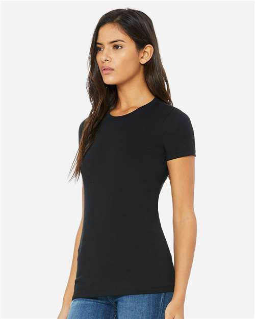 Bella + Canvas 6004 Women's Slim Fit Tee - Solid Black Blend - model side