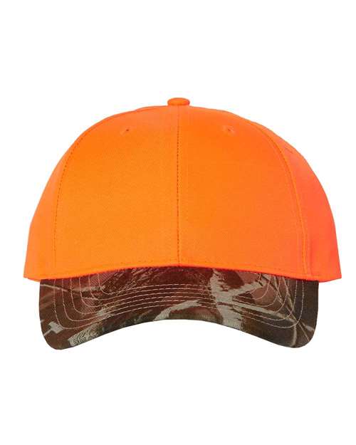 Kati LC25 Solid Crown with Camo Bill Cap - Blaze/ Realtree Hardwoods - front