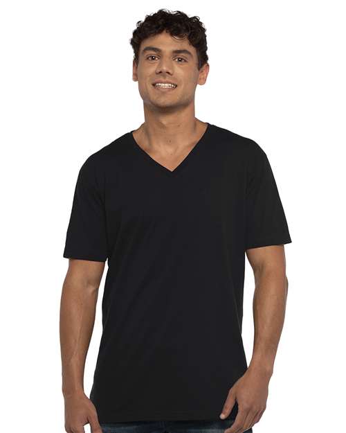 Next Level 3200 Unisex Cotton V-Neck T-Shirt - Black - model front