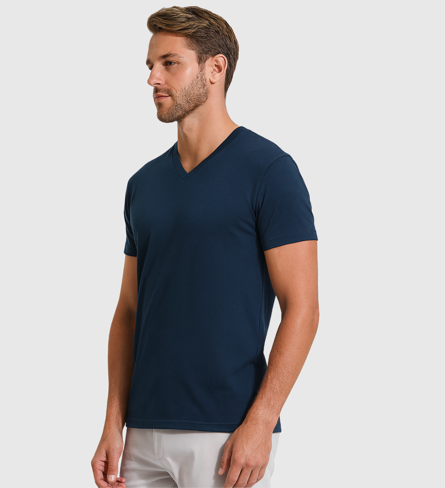 Classic V-Neck T-Shirt in Navy, back view