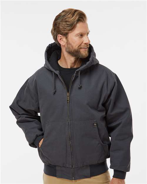 DRI DUCK 5020 Men's Cheyenne Boulder Cloth Hooded Jacket with Tricot Quilt Lining - Charcoal - model front