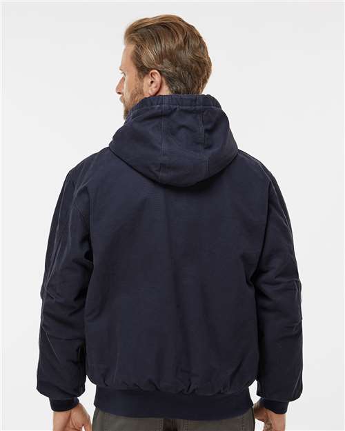 DRI DUCK 5020 Men's Cheyenne Boulder Cloth Hooded Jacket with Tricot Quilt Lining - Navy - model back