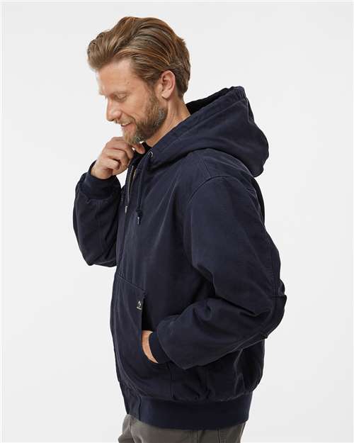 DRI DUCK 5020 Men's Cheyenne Boulder Cloth Hooded Jacket with Tricot Quilt Lining - Navy - model side