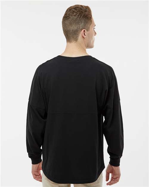 J. America 8229 Unisex Game Day Jersey Long Sleeve T-Shirt - Black - model back