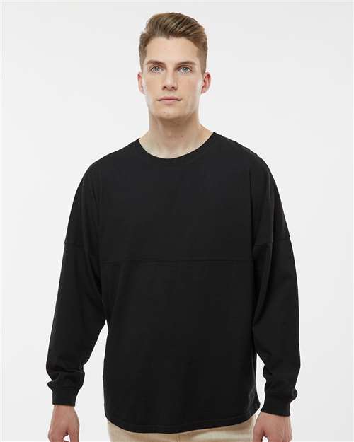 J. America 8229 Unisex Game Day Jersey Long Sleeve T-Shirt - Black - model front
