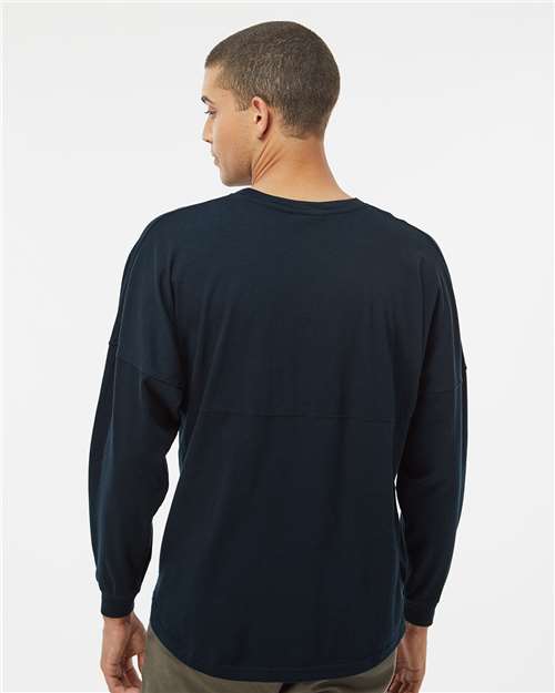 J. America 8229 Unisex Game Day Jersey Long Sleeve T-Shirt - Navy - model back