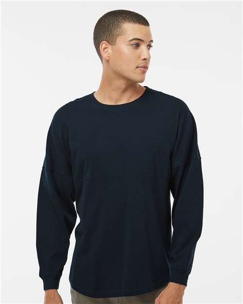 J. America 8229 Unisex Game Day Jersey Long Sleeve T-Shirt - Navy - model front