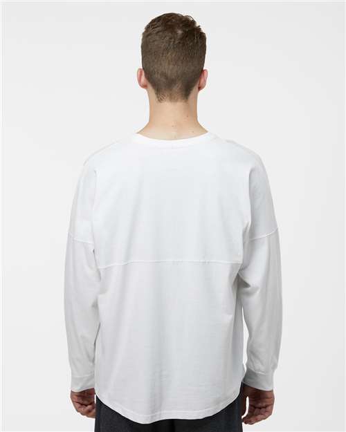 J. America 8229 Unisex Game Day Jersey Long Sleeve T-Shirt - White - model back