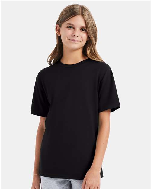 Hanes 498Y Youth Perfect-T T-Shirt - Black - model front