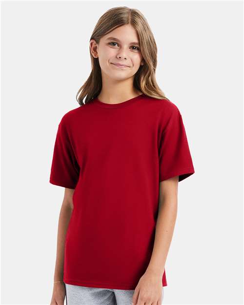 Hanes 498Y Youth Perfect-T T-Shirt - Deep Red - model front