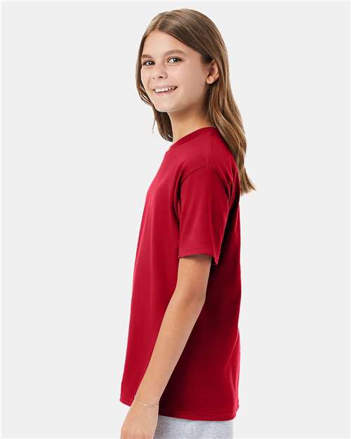 Hanes 498Y Youth Perfect-T T-Shirt - Deep Red - model side