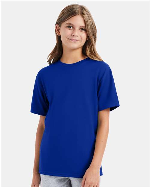 Hanes 498Y Youth Perfect-T T-Shirt - Deep Royal - model front