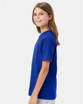 Hanes 498Y Youth Perfect-T T-Shirt - Deep Royal - model side