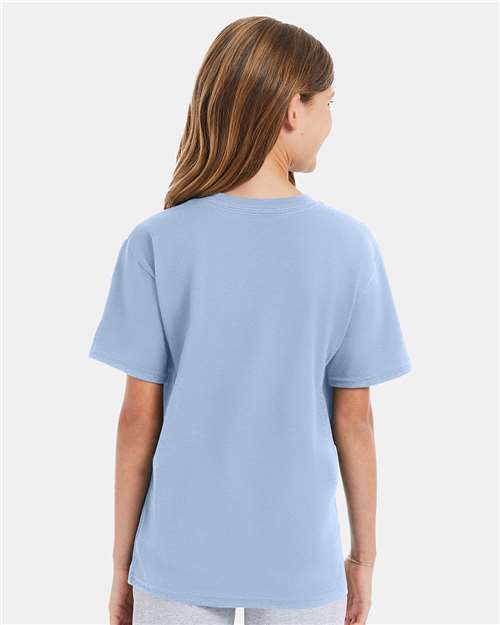 Hanes 498Y Youth Perfect-T T-Shirt - Light Blue - model back