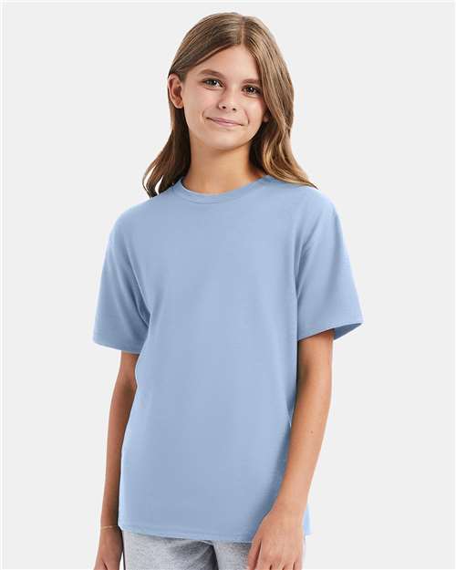 Hanes 498Y Youth Perfect-T T-Shirt - Light Blue - model front