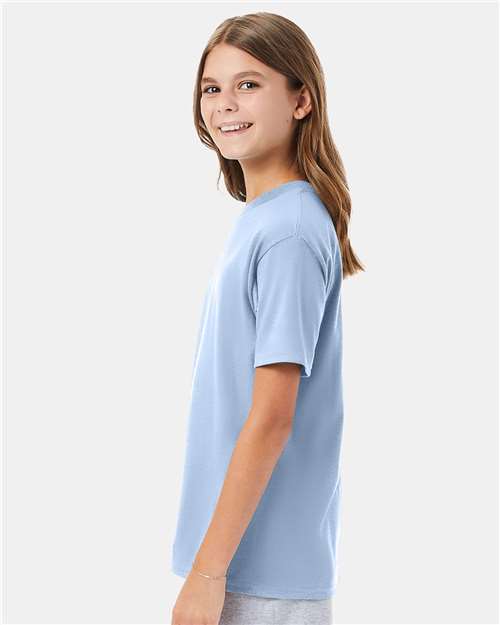 Hanes 498Y Youth Perfect-T T-Shirt - Light Blue - model side