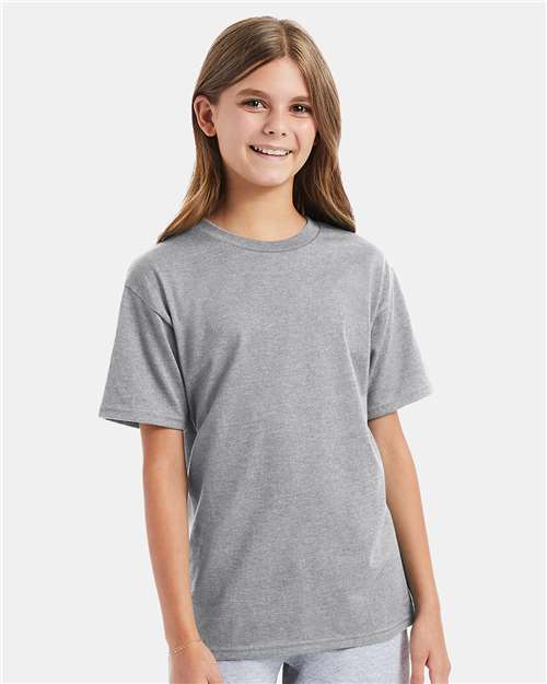 Hanes 498Y Youth Perfect-T T-Shirt - Light Steel - model front