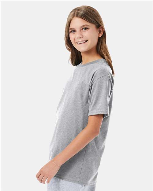Hanes 498Y Youth Perfect-T T-Shirt - Light Steel - model side