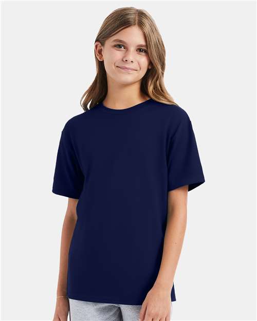 Hanes 498Y Youth Perfect-T T-Shirt - Navy - model front