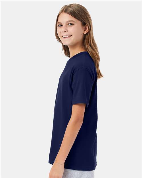 Hanes 498Y Youth Perfect-T T-Shirt - Navy - model side