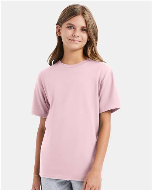 Hanes 498Y Youth Perfect-T T-Shirt - Pale Pink - model front