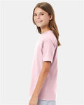 Hanes 498Y Youth Perfect-T T-Shirt - Pale Pink - model side