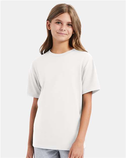 Hanes 498Y Youth Perfect-T T-Shirt - White - model front
