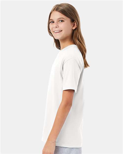 Hanes 498Y Youth Perfect-T T-Shirt - White - model side