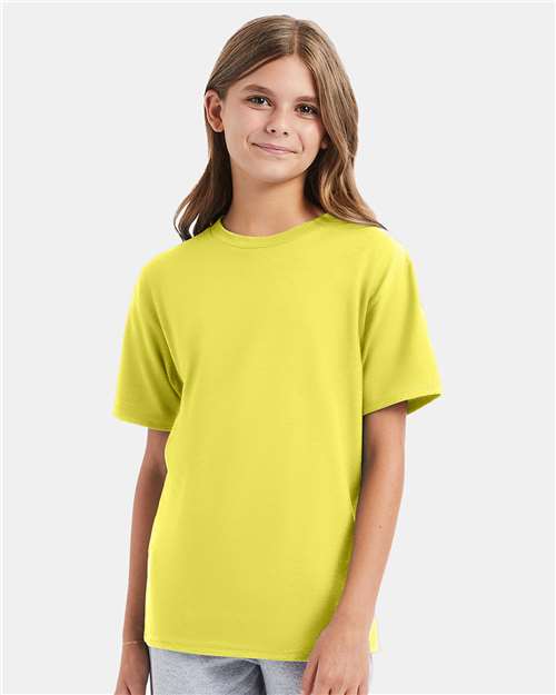 Hanes 498Y Youth Perfect-T T-Shirt - Yellow - model front