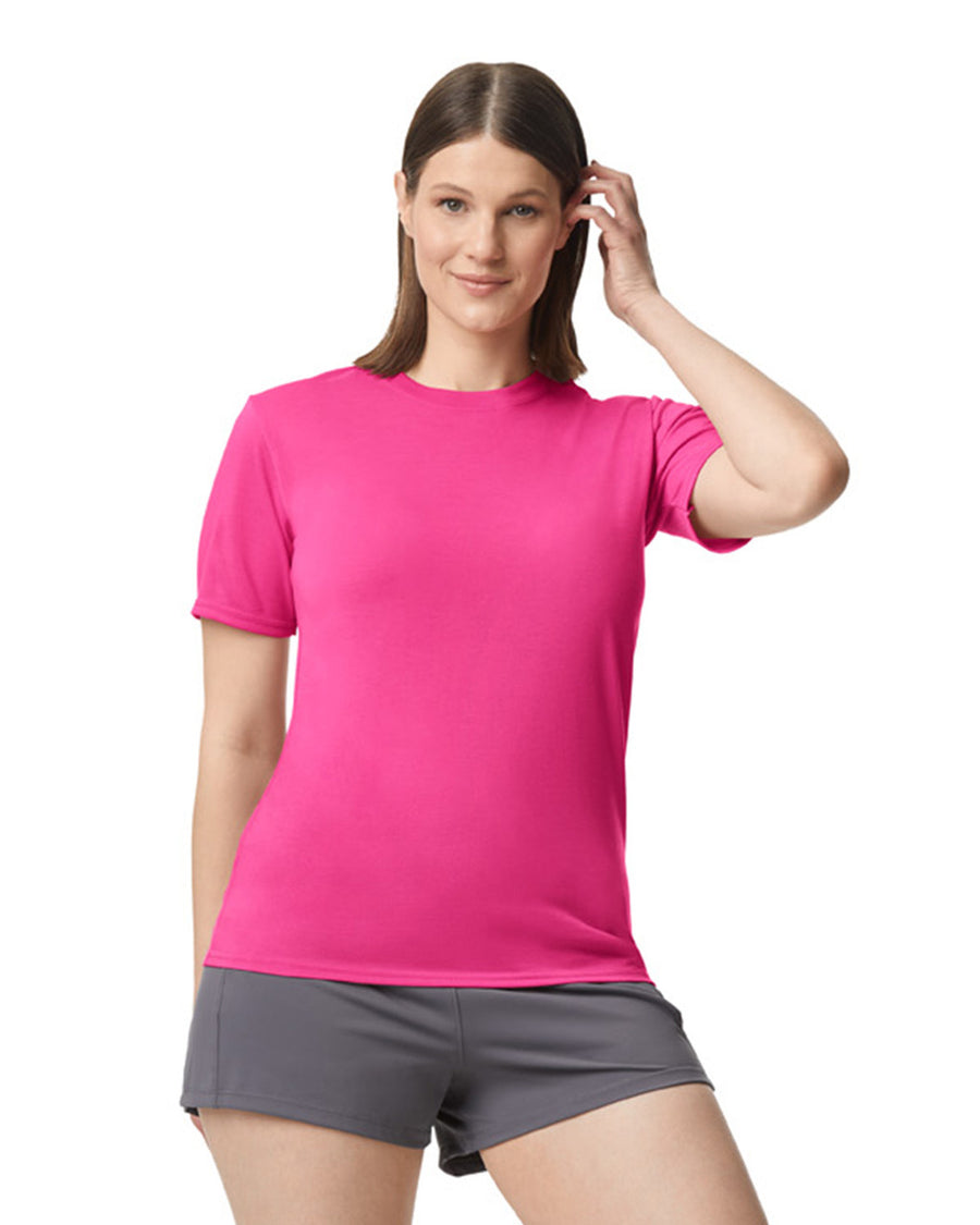 Gildan G420 Performance T-Shirt - Safety Pink - model front