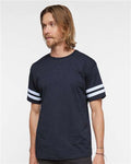LAT 6937 Unisex Football Fine Jersey Tee - Vintage Navy/ White - model front
