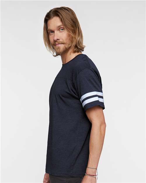 LAT 6937 Unisex Football Fine Jersey Tee - Vintage Navy/ White - model side
