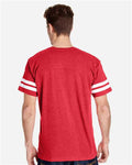 LAT 6937 Unisex Football Fine Jersey Tee - Vintage Red/ White - model back