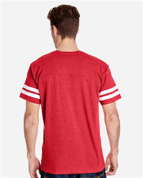 LAT 6937 Unisex Football Fine Jersey Tee - Vintage Red/ White - model back