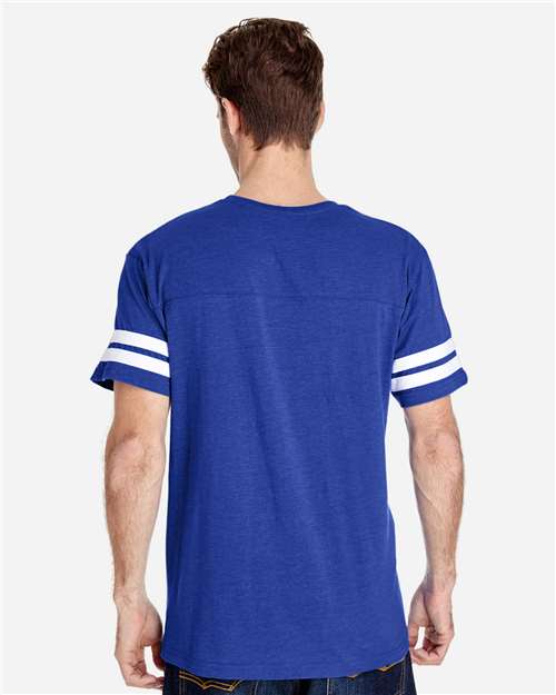 LAT 6937 Unisex Football Fine Jersey Tee - Vintage Royal/ White - model back