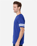 LAT 6937 Unisex Football Fine Jersey Tee - Vintage Royal/ White - model side